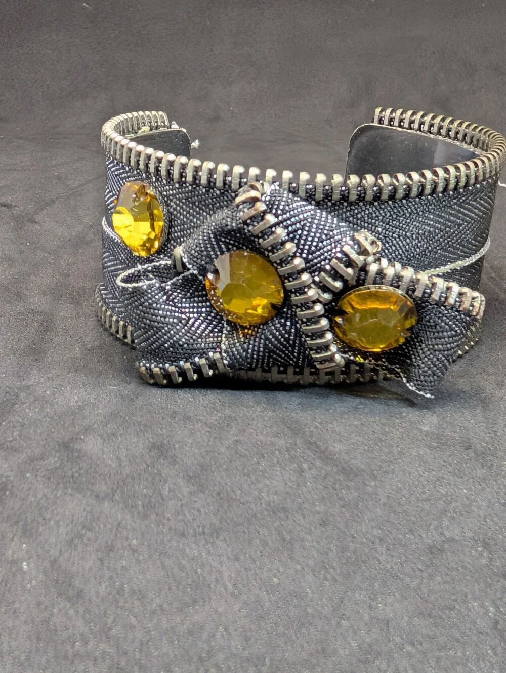 Handcrafted Fabric Jeweled Cuff Zipper Embellishments on Metal